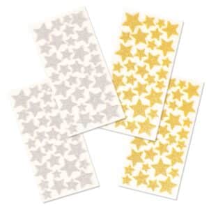 Mosgummi stjerner glitter guld og sølv med selvklæbende bagside